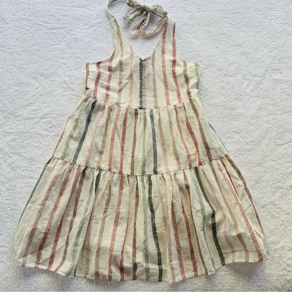 American Eagle Outfitters Dresses & Skirts - American Eagle Striped Cream Halter Babydoll Tiered Smocked Dress | NWT | Medium